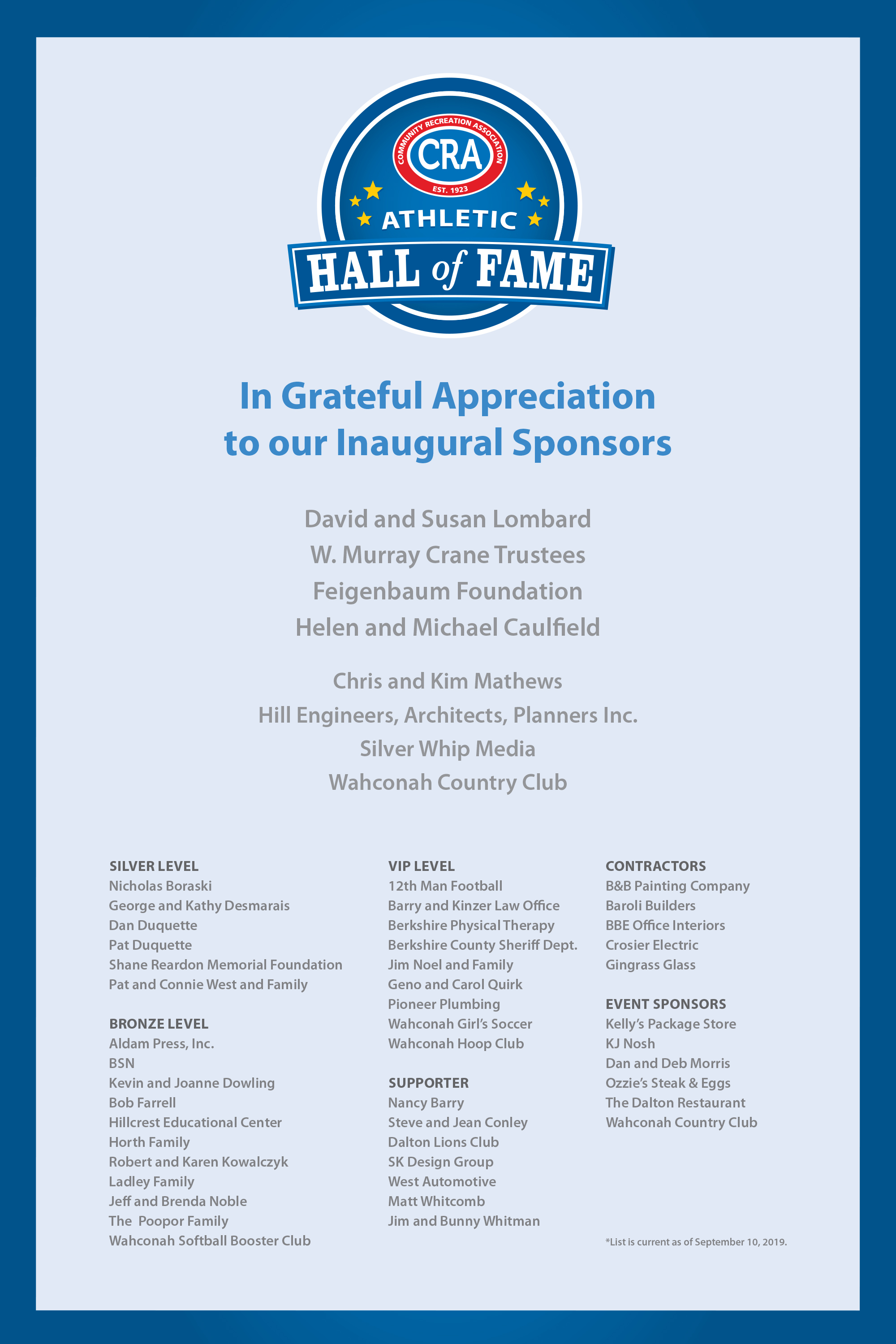 Athletic Hall of Fame List